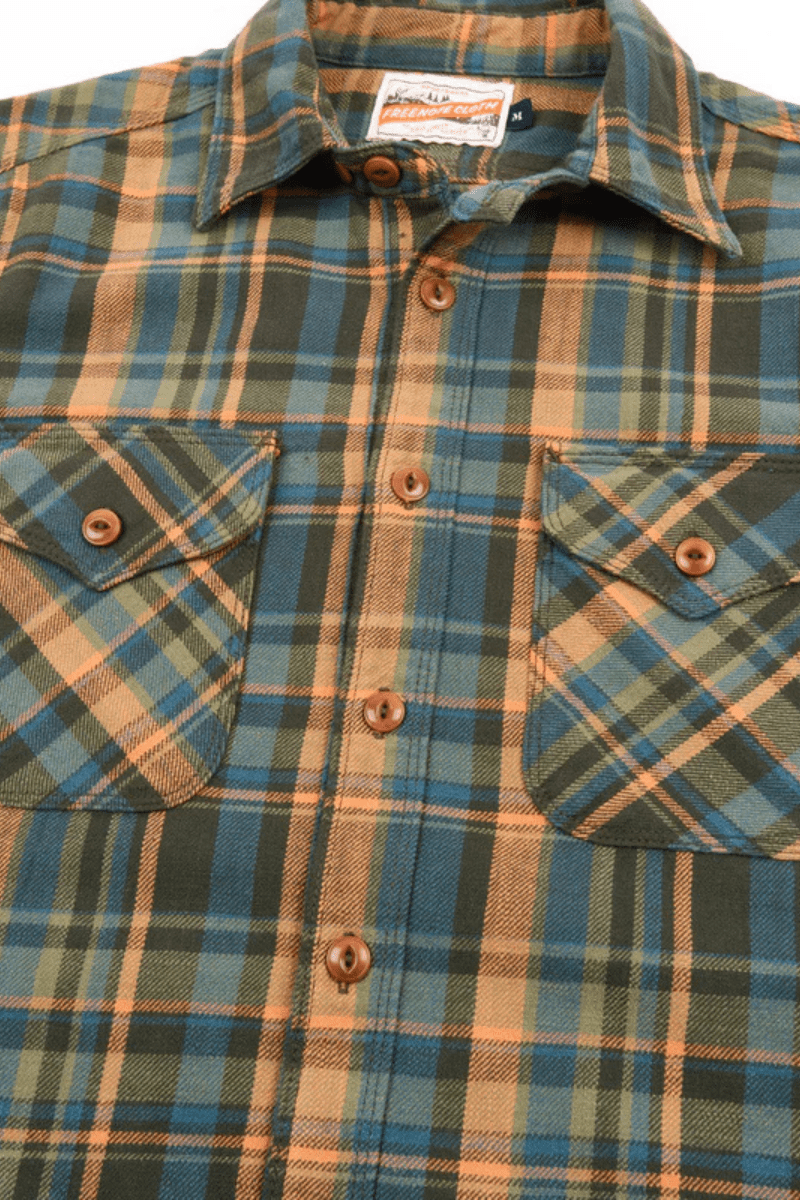 Shirts & Tops - Freenote Cloth - Wells Evergreen Plaid Shirt - Archery Close