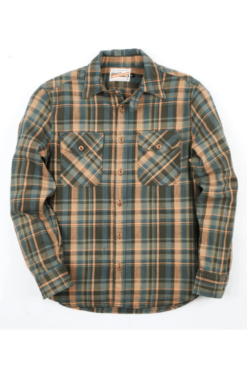 Shirts & Tops - Freenote Cloth - Wells Evergreen Plaid Shirt - Archery Close