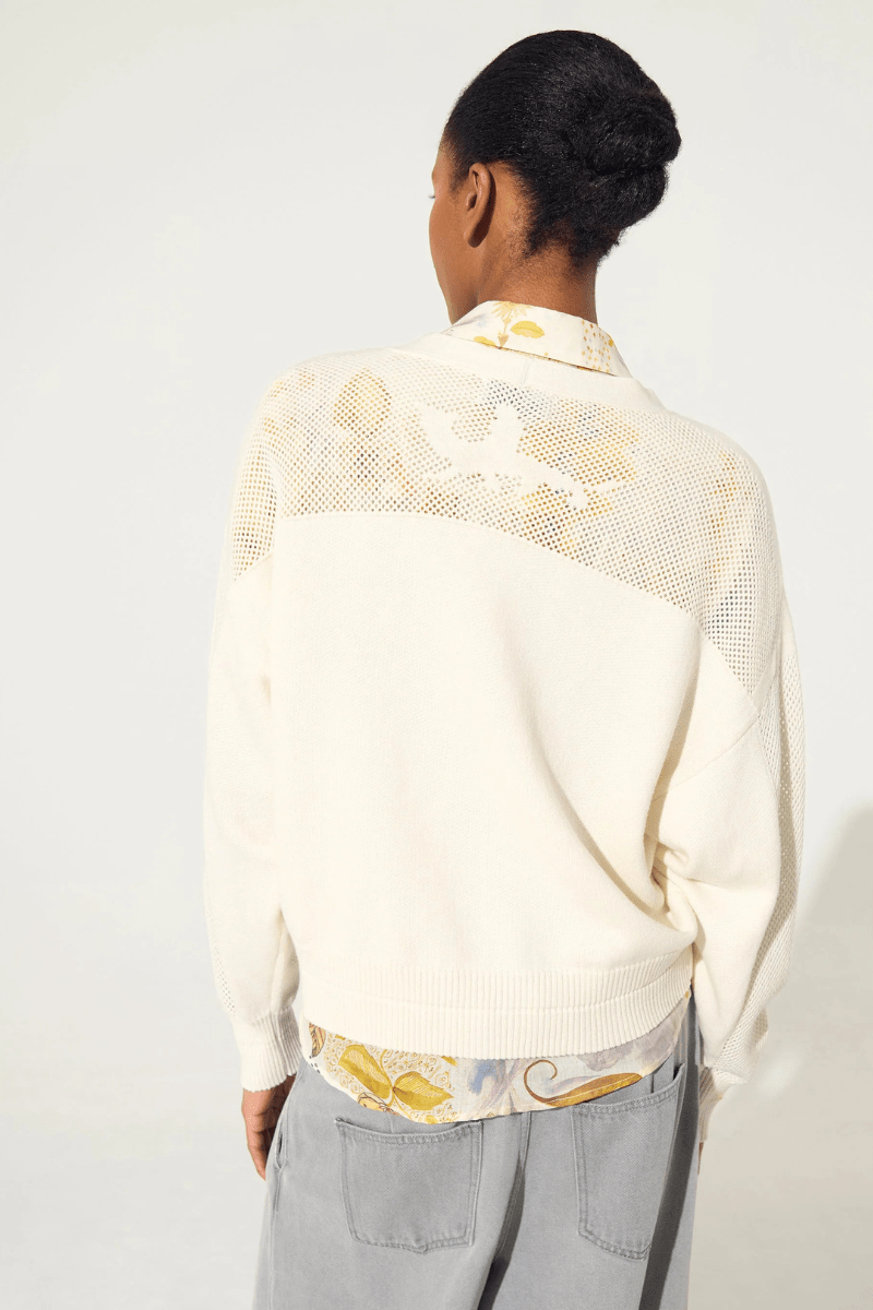 Sweater - Cotelac - White Cotton/Cashmere Cardigan - Archery Close