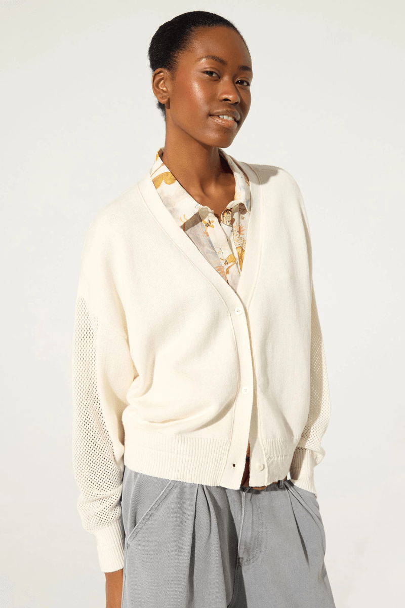 Sweater - Cotelac - White Cotton/Cashmere Cardigan - Archery Close