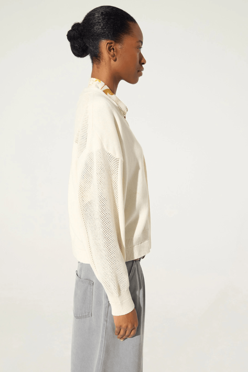 Sweater - Cotelac - White Cotton/Cashmere Cardigan - Archery Close