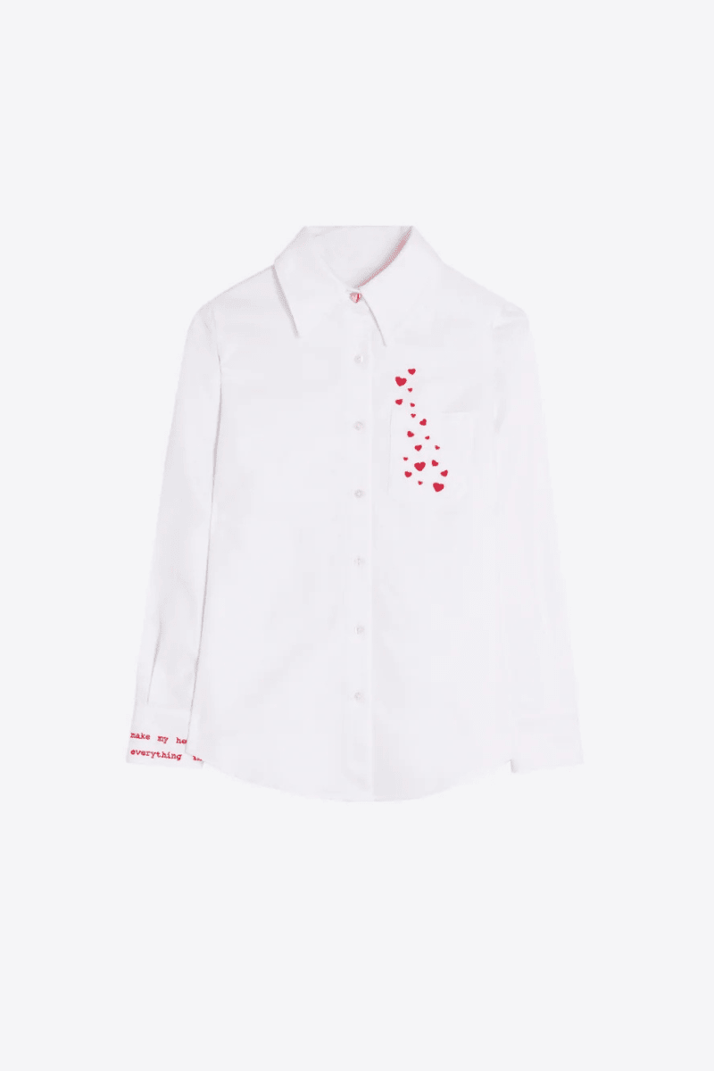 Shirts & Tops - Vilagallo - White Shirt with Heart Embroidery - Archery Close