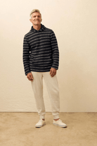 Sweatshirts - Faherty Brand - Whitewater Hoodie in Navy Point Stripe - Archery Close