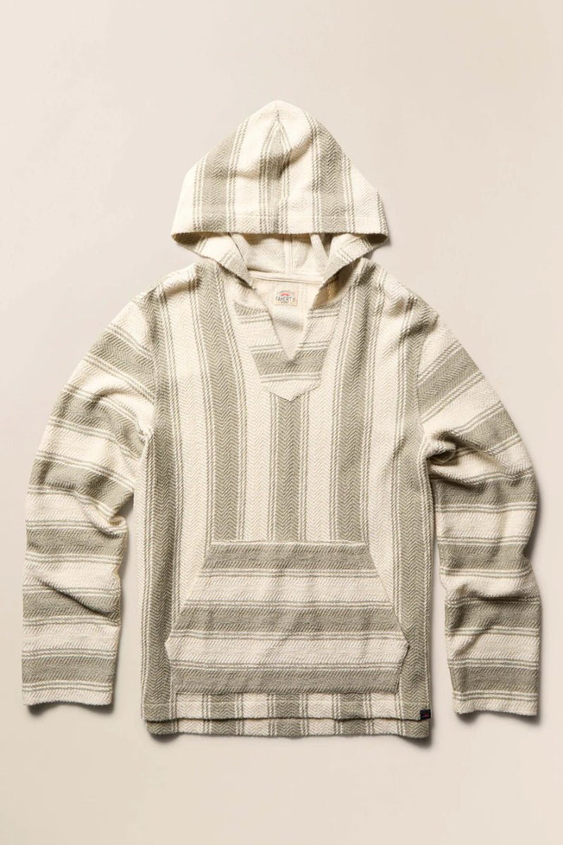 Striped hoodie with a hood on a beige background