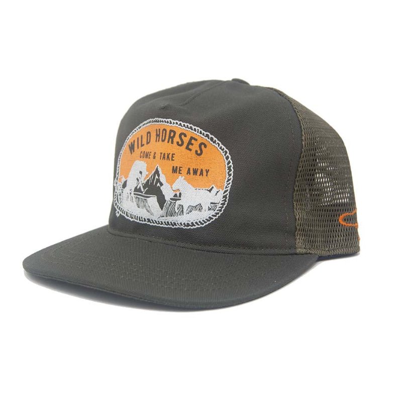 Trucker hat with graphic design on a white background