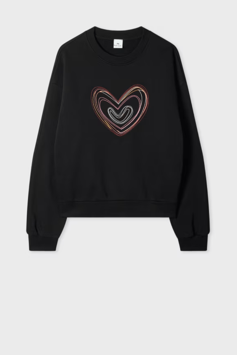 Sweatshirts - Paul Smith - Women's Black Organic Cotton 'Swirl Heart' Embroidered Sweatshirt - Archery Close