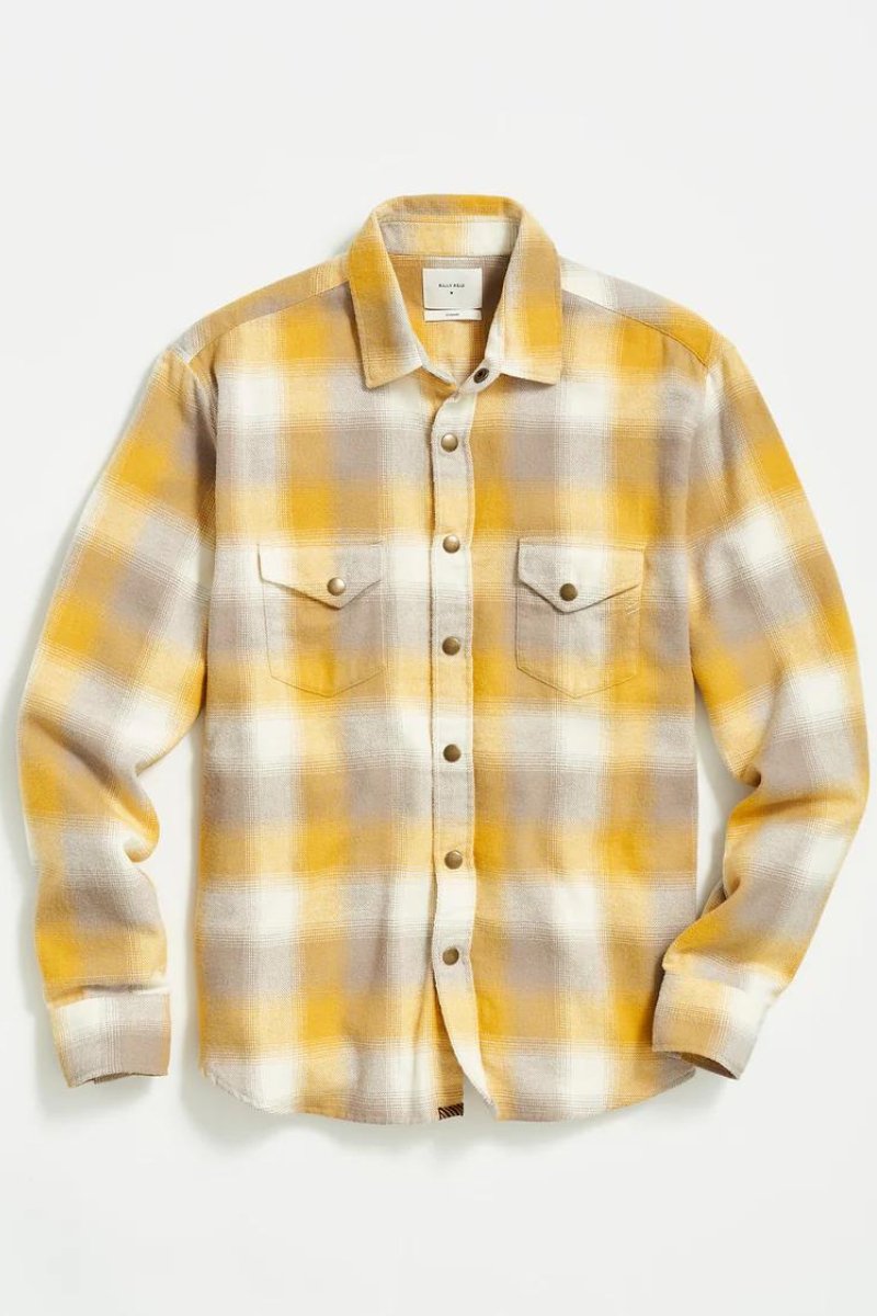 Billy Reid Flannel Bold Plaid Western Snap Shirt - Archery Close Men's