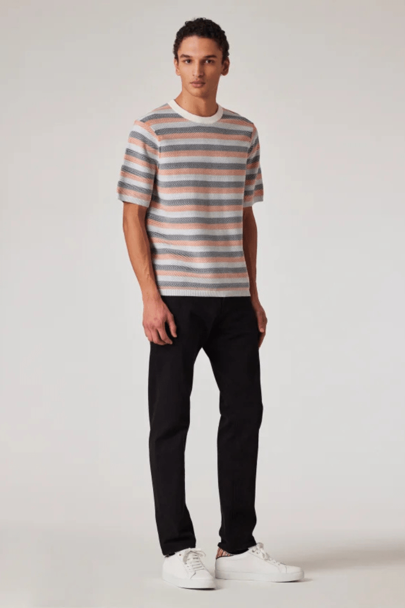 Blue And Orange Textured Stripe Knitted T-Shirt - Paul Smith - Archery Close