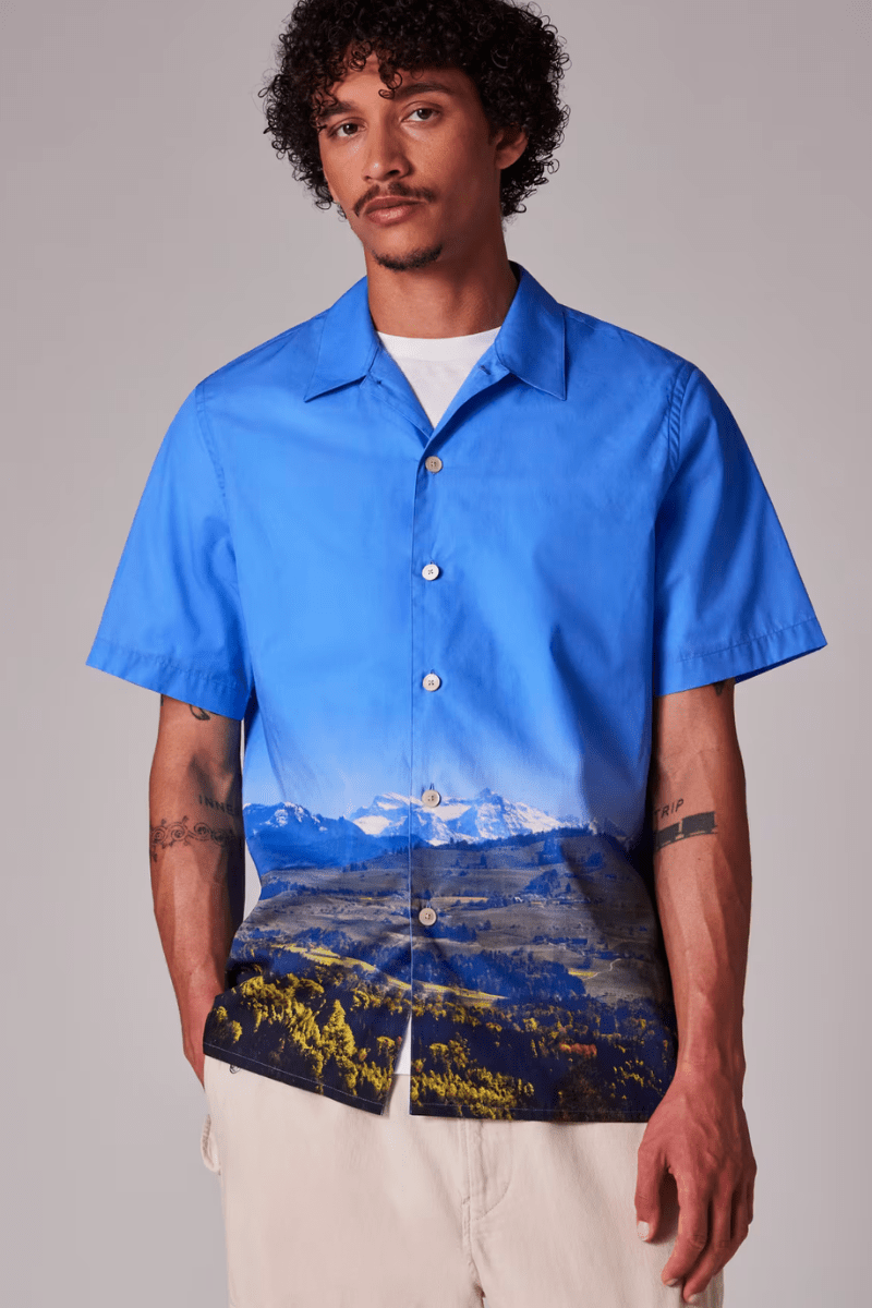 Blue Swiss Alps Print Short - Sleeve Shirt - Paul Smith - Archery Close