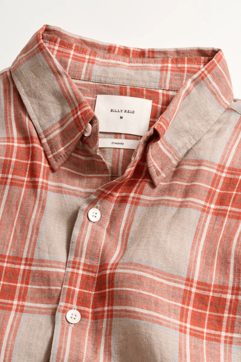 Bold Plain Linen Wilson Shirt in Brick - Billy Reid - Archery Close