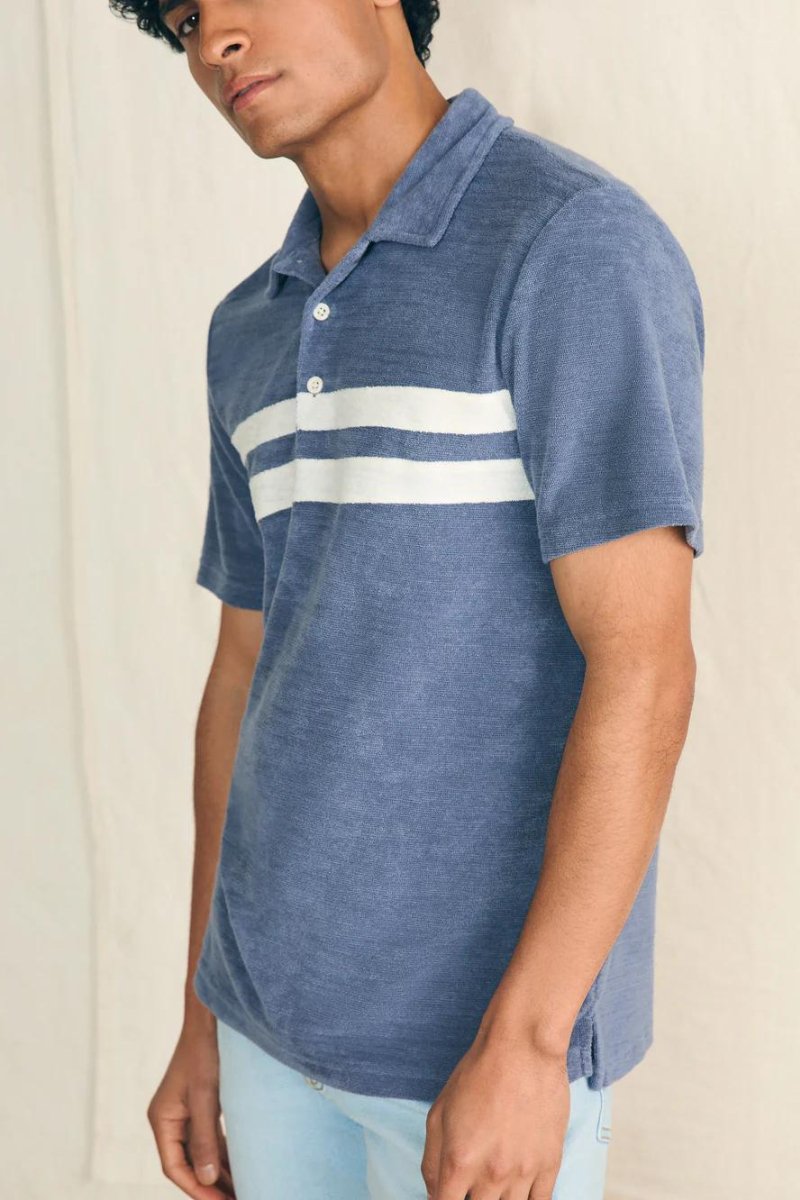 Cabana Towel Terry Surf Stripe Polo - Faherty Brand - Archery Close