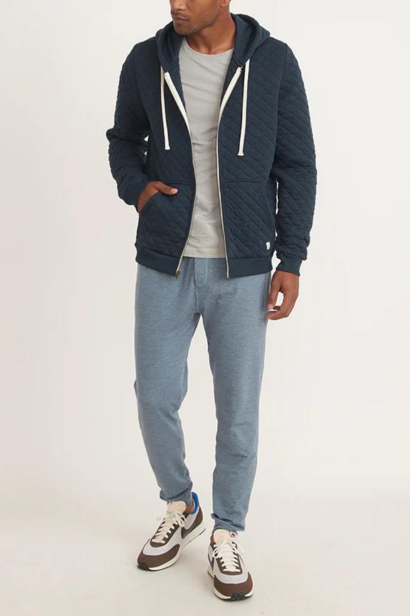 Corbet Quilted Full Zip Hoodie - Navy - Marine Layer - Archery Close