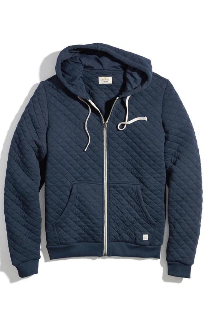 Corbet Quilted Full Zip Hoodie - Navy - Marine Layer - Archery Close