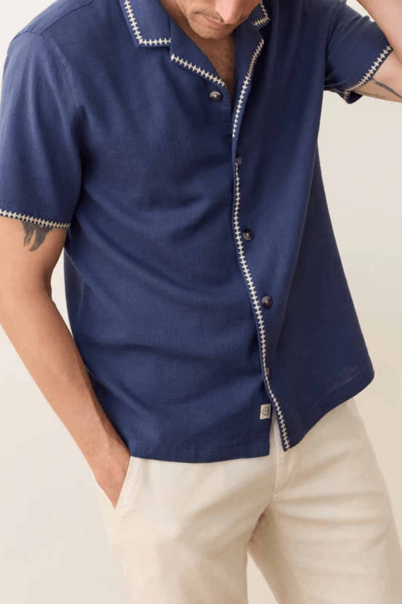Embroidered Resort Shirt in Vintage Indigo - Marine Layer - Archery Close
