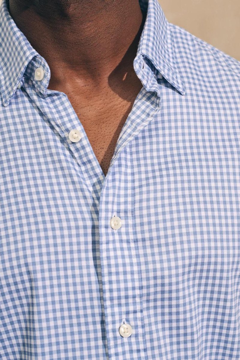 Faherty Brand Movement Shirt in Light Blue Gingham - Archery Close Men's