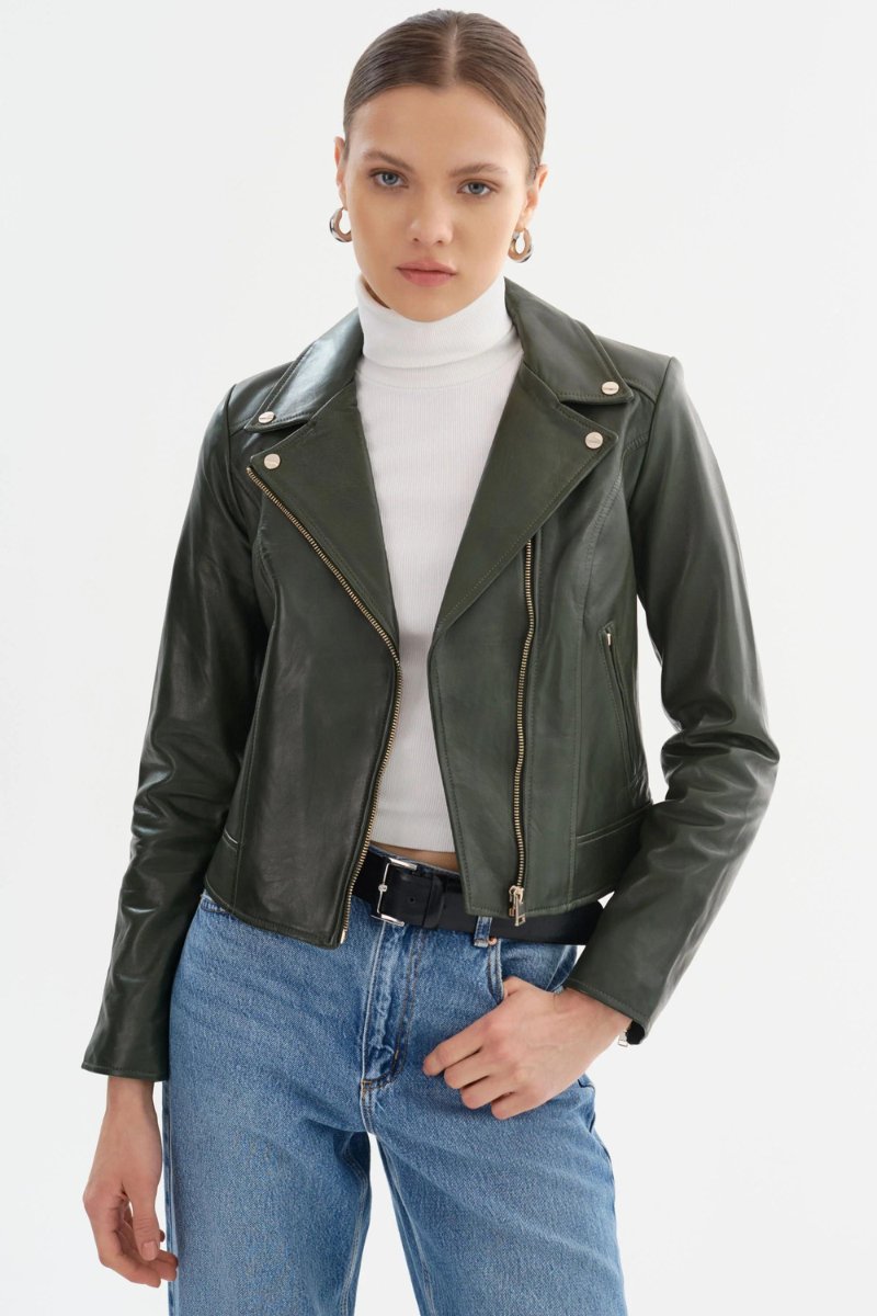 Kelsey Leather Biker Jacket Lamarque Archery Close