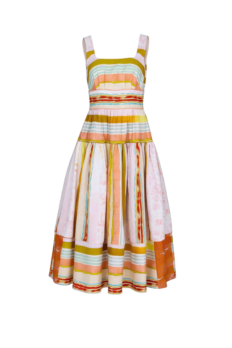 Mara Dress in Abstract Stripe - Hunter Bell - Archery Close