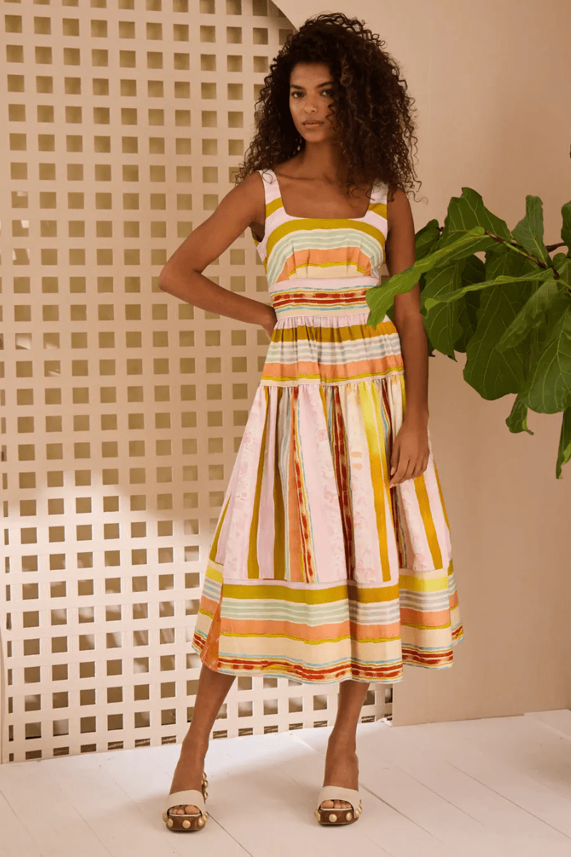 Mara Dress in Abstract Stripe - Hunter Bell - Archery Close