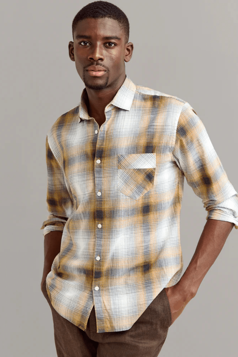 Melange Shadow Plaid John T Shirt - Billy Reid - Archery Close