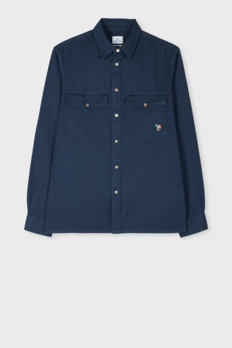 Navy 'Broad Stripe Zebra' Cotton - Twill Pocket Shirt - Paul Smith - Archery Close