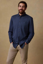 Faherty Brand Coastline Knit Shirt in Ocean Heather Twill