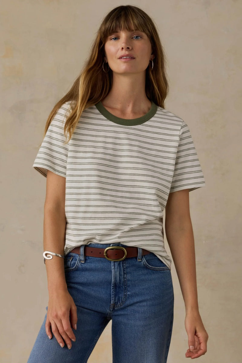 Faherty Brand Sunwashed Regenerative Tee - Four Leaf Clover Mini Stripe