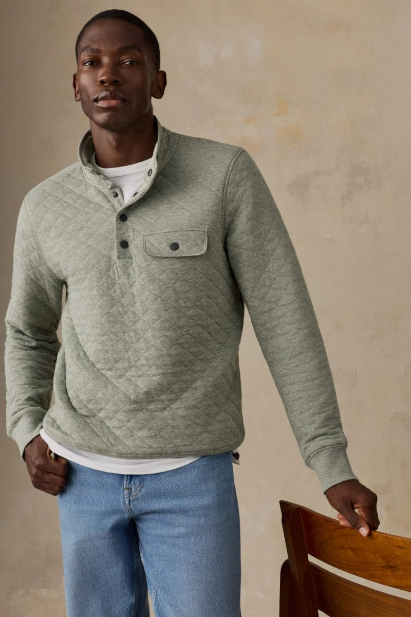Faherty Brand Epic Quilted Fleece Pullover - Pine Rock Heather