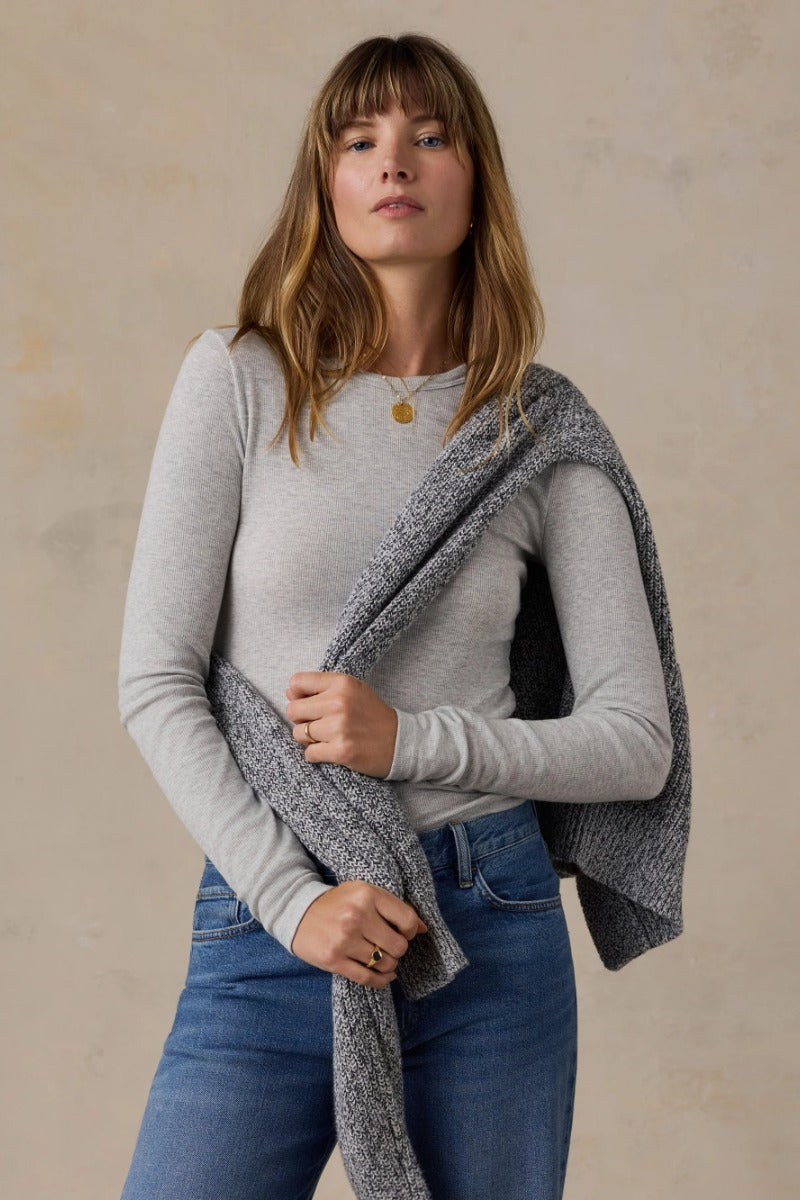 Faherty Brand Featherweight Freestyle Layering Crew - Light Grey Heather