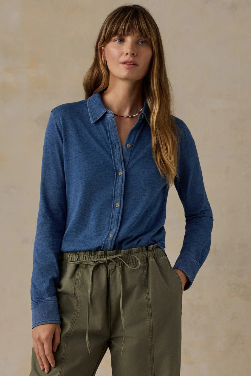 Faherty Brand Sunwashed Knit Shirt - Medium Indigo Wash