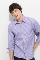 Alex Mill Mill Point Collar Striped Shirt in Cotton Poplin - Blue Stripe