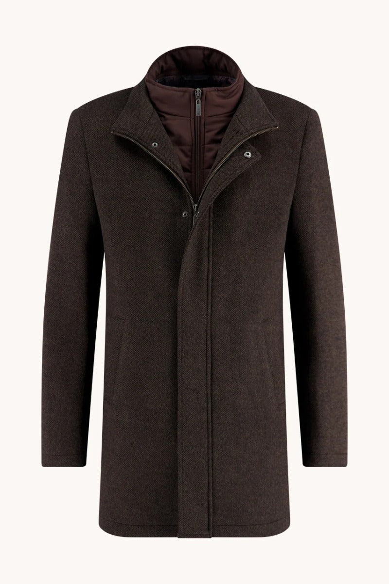 A Fish Named Fred Funnel Neck Coat - Chocolate Brown