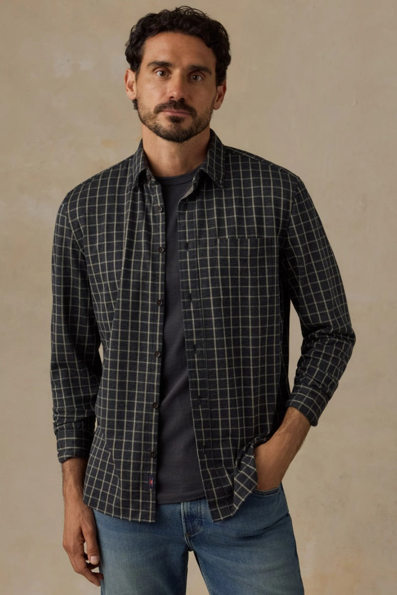 Faherty Brand Coastline Knit Shirt in Charcoal Sage Check