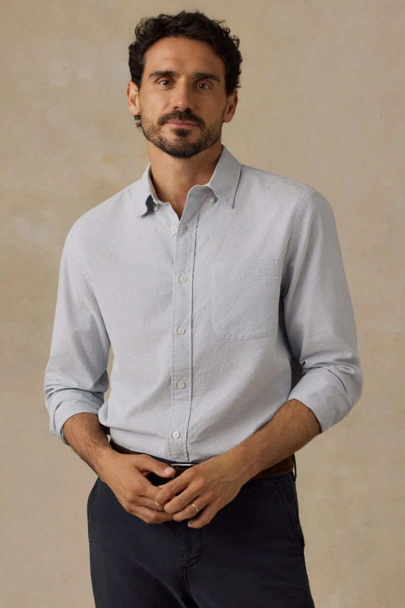 Faherty Brand Laundered Oxford Shirt - Classic Blue Stripe