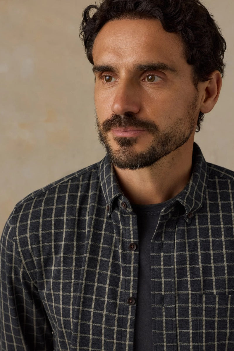 Faherty Brand Coastline Knit Shirt in Charcoal Sage Check
