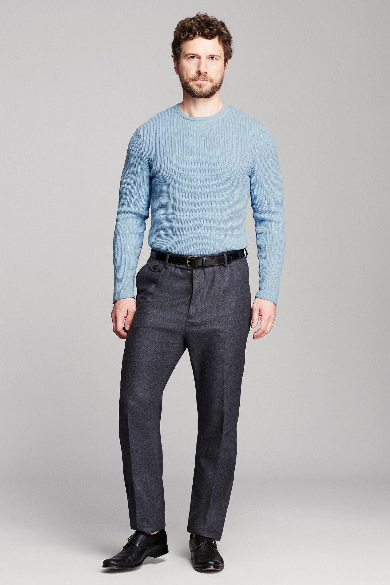 Billy Reid Martin Mini Waffle Crew - Chambray Blue Heather