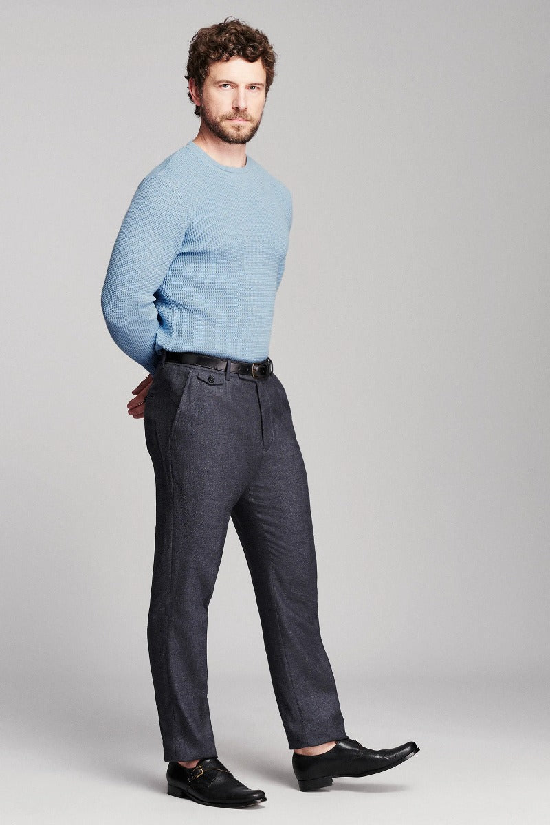 Billy Reid Martin Mini Waffle Crew - Chambray Blue Heather
