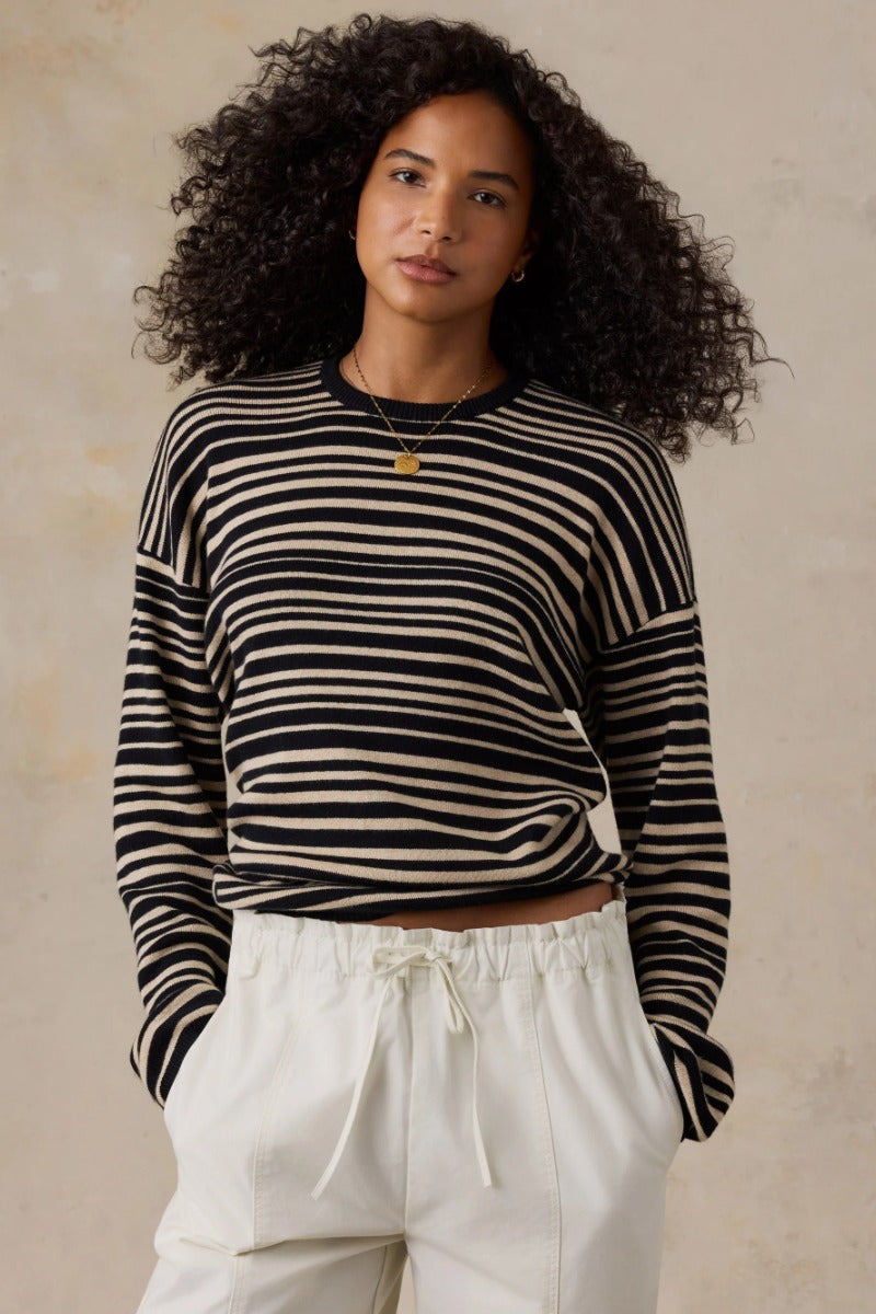 Faherty Brand Throwback Studio Crew - Coastal Coal Stripe