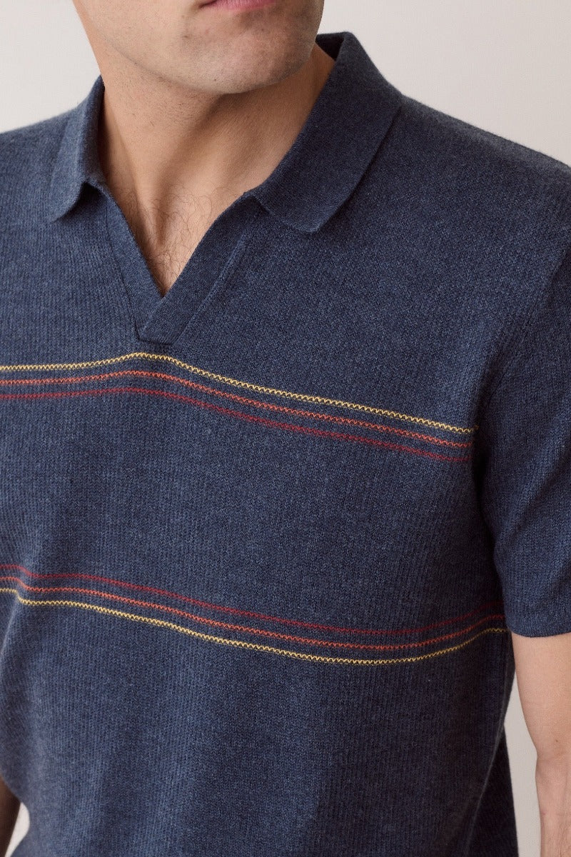Marine Layer Liam Sweater Polo - Navy Sunset Stripe