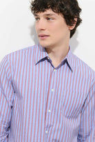 Alex Mill Mill Point Collar Striped Shirt in Cotton Poplin - Blue Stripe