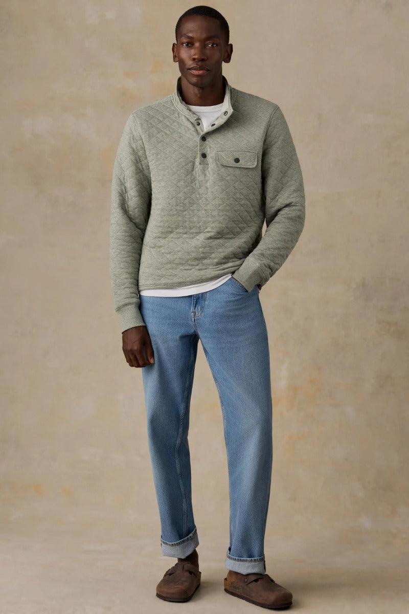 Faherty Brand Epic Quilted Fleece Pullover - Pine Rock Heather