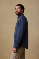 Faherty Brand Coastline Knit Shirt in Ocean Heather Twill