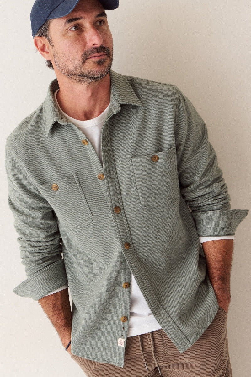 Marine Layer Pacifica Stretch Twill Overshirt - Olive