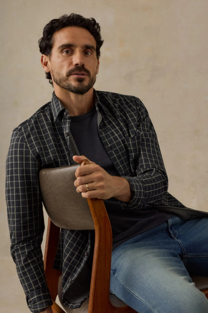 Faherty Brand Coastline Knit Shirt in Charcoal Sage Check