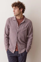 Marine Layer Stretch Selvage Long Sleeve Shirt - Burgundy/Blue Gingham