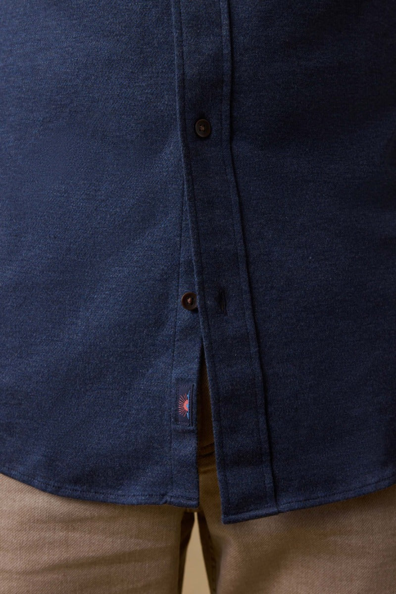 Faherty Brand Coastline Knit Shirt in Ocean Heather Twill
