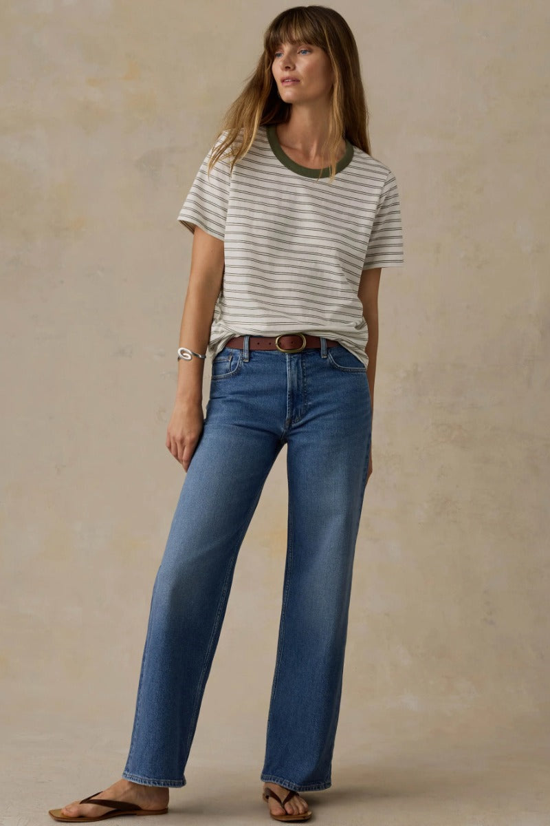 Faherty Brand Sunwashed Regenerative Tee - Four Leaf Clover Mini Stripe