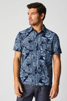 Short Sleeve Indigo Botanical Treme Block Shirt - Billy Reid - Archery Close