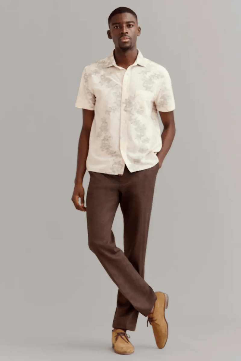 Short Sleeve Watercolor Lily Jacquard Treme Shirt - Billy Reid - Archery Close