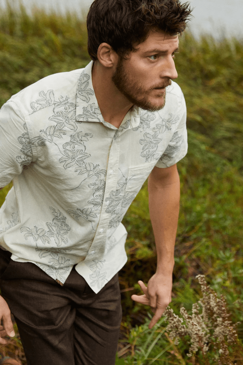 Short Sleeve Watercolor Lily Jacquard Treme Shirt - Billy Reid - Archery Close