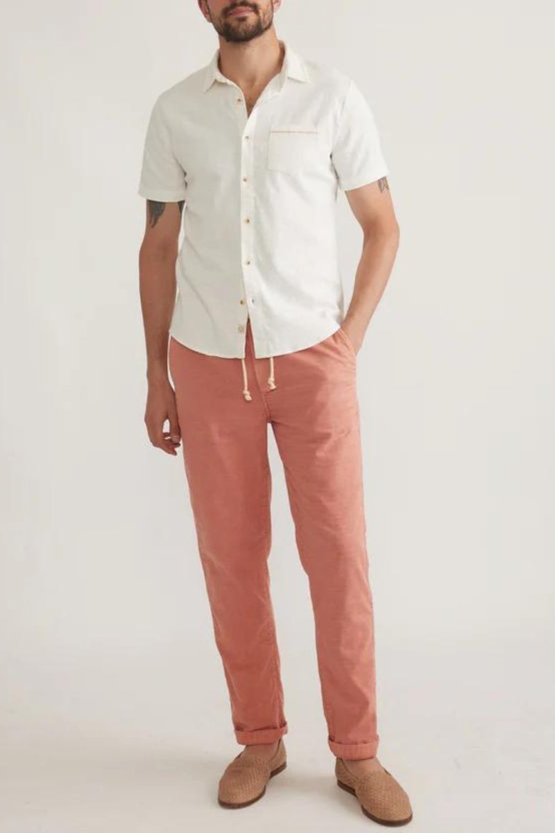 SS Classic Stretch Selvedge Shirt - Natural - Marine Layer - Archery Close